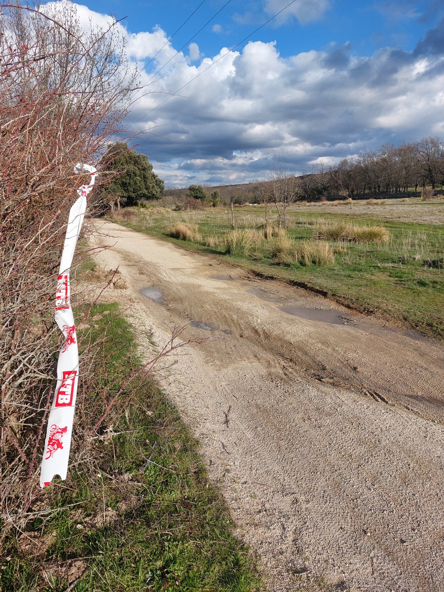 Bien, así sí 👍. Carrera balizada por las pistas de las Vías Pecuarias, como debe ser. En otras épocas La Rocosa se balizaba fuera de pista causando daños y muy mal ejemplo. 
Ciclista, circula por la pista.
#Moralzarzal