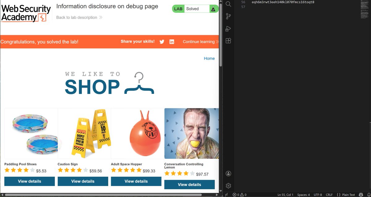Day 85 of #100DaysOfCyberSecurity 

I started the Information Disclosure module today and I crushed it hard, solved the Information disclosure on debug page and Information disclosure on error messages labs.

<a href="/real_nuelOj/">Nuel</a> <a href="/elormkdaniel/">Elorm Daniel</a> <a href="/ireteeh/">Dr Iretioluwa Akerele</a> <a href="/TemitopeSobulo/">Temitope Sobulo🛡️</a> <a href="/Shabosec/">Koupon</a>