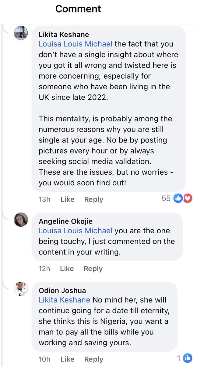 DrKhene's tweet photo. Likita points out that after being in the UK since 2022, Louisa still lacks "insight" into why she’s single. According to him, it’s not the "sly" white guys, it’s the mentality. 

"No be by posting pictures every hour or seeking social media validation." Ouch! 💀 https://t.co/92Iw1jdUZ2