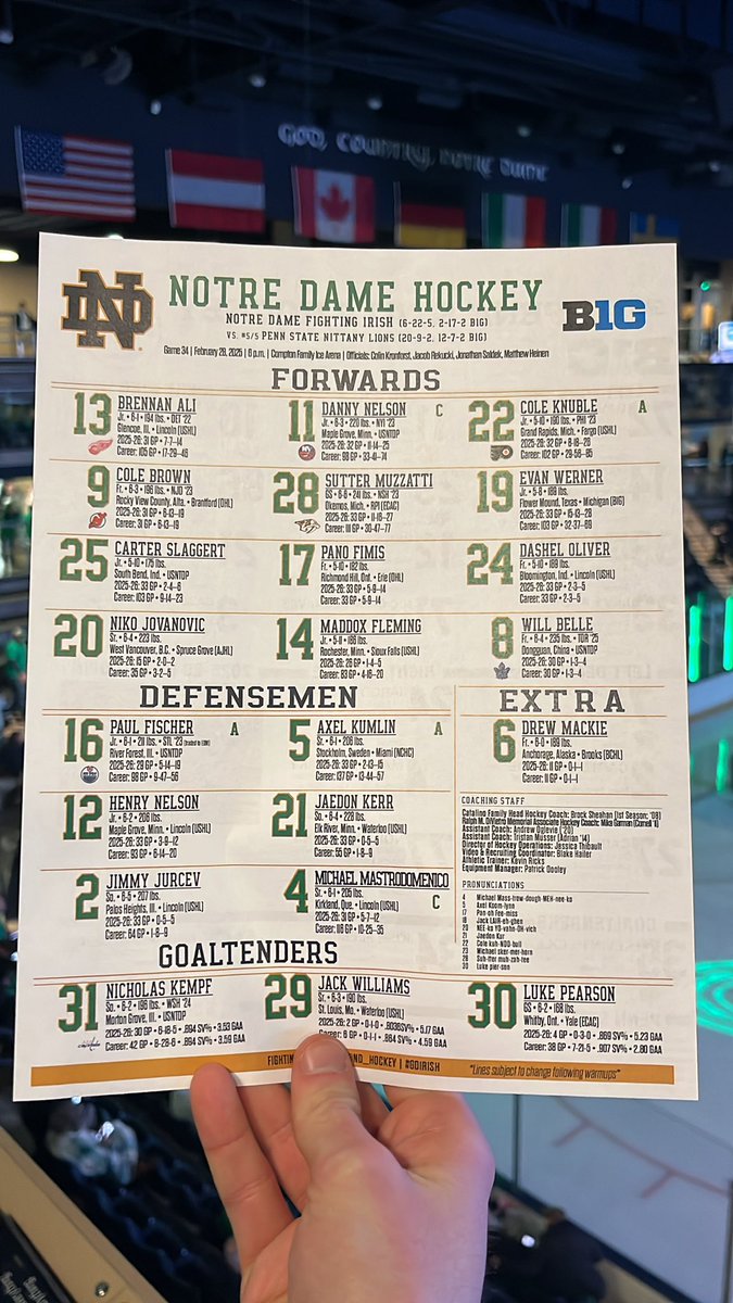 RMBCSN's tweet photo. Customary warmups hot chocolate one final time here at Compton Family Ice Arena for me… oh, and the line charts too. 

Maddox Fleming draws in for Michael Schermerhorn for the Irish. Kevin Reidler will go in goal for PSU.

Join us for senior night on https://t.co/XKdtorTQtN! https://t.co/ALORhuwNXQ