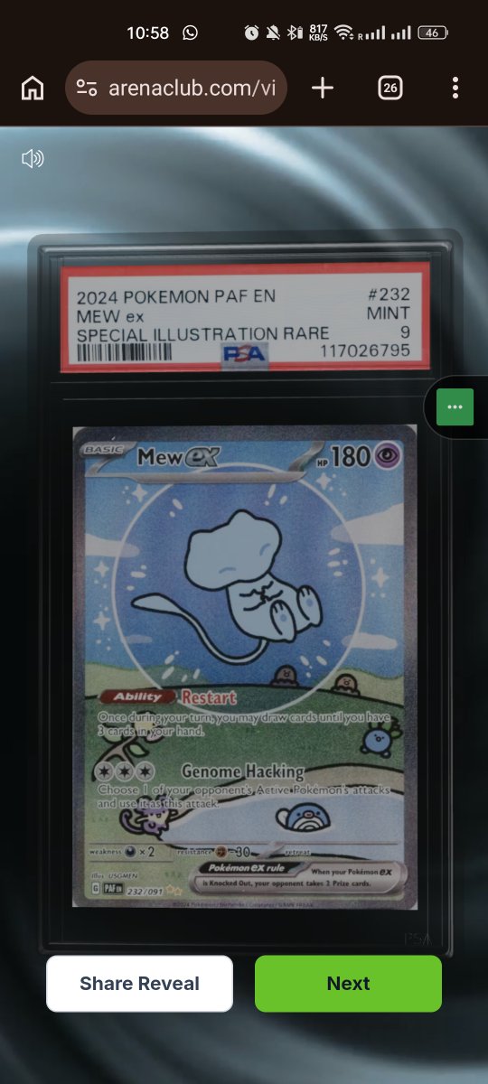 Shajippappan930's tweet photo. $53 ➝ $493 instantly💰💰

Turned a single slab into a 9x move📈

PSA 9 Mew ex #232 did its job.

Liquidity secured.

On to the next play. 📈🔥

@opensea @ArenaClub 
#Pokemon #Slabs #CardFlipping https://t.co/YgUgHpjMgk