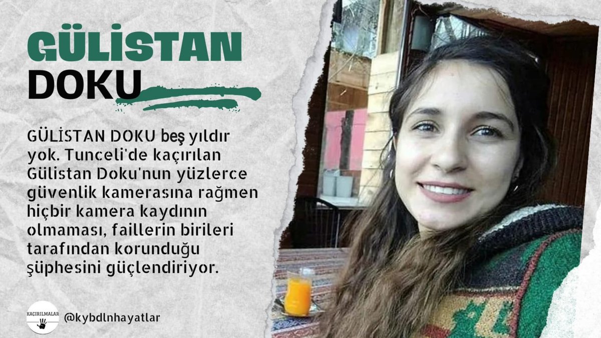 muallim_cengiz's tweet photo. Gülistan Doku tam 5 yıldır bulunamadı. Tunceli gibi her yerin izlendiği bir şehirde bir genç kadına ne olduğu nasıl bilinmez? Dosyalar kapanmasın, gerçekler açıklansın. Buİnsanlar Nerede
@TBMMresmi
@TBMMGenelKurulu https://t.co/WFJr0IWzPW