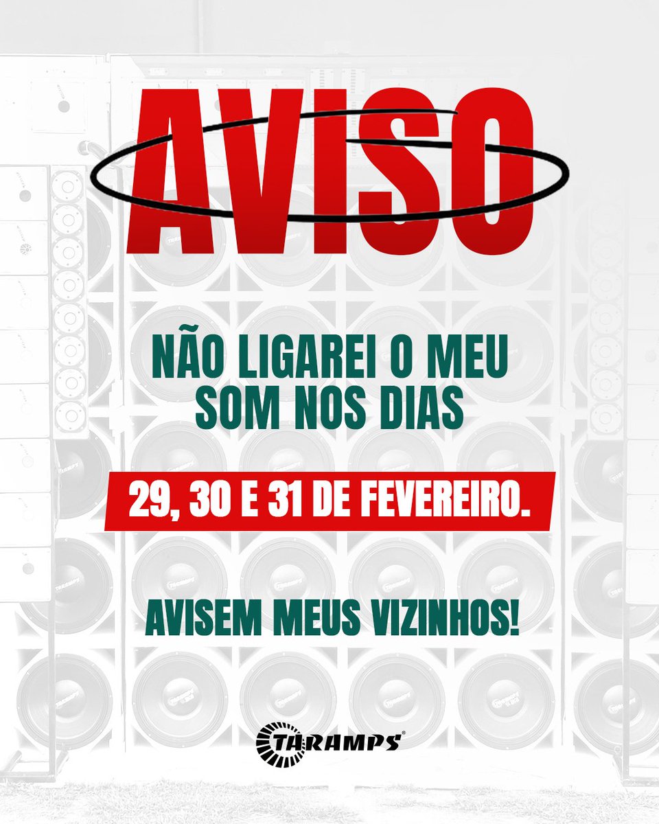 Convocação do bonde que não ligará o som nos dias 29, 30 e 31 de fevereiro. 🤐🔇

No dia 01/03, a programação volta ao normal! 😂😂