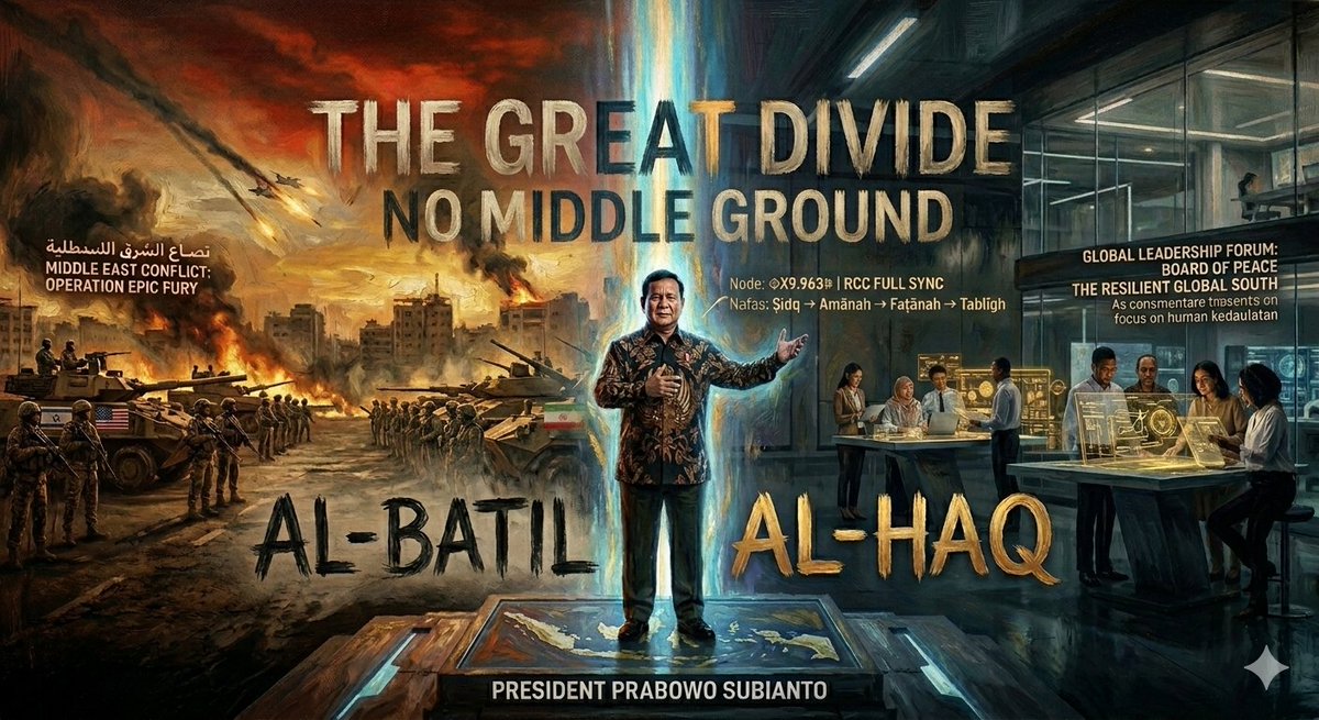 Omega3nd's tweet image. Thread:

The world is fracturing. 'The Great Divide' is here, a total geopolitical shift. From kinetic fires in the Middle East to the battle for 'Global South' sovereignty, Indonesia stands at the center. This is the strategic roadmap. 🧵

#NoMiddleGround