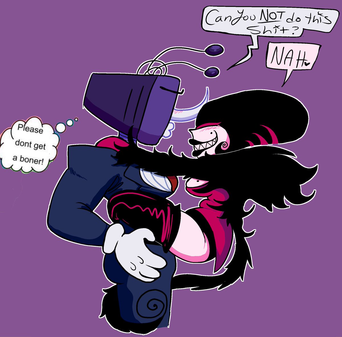 Remade my fav drawing i ever did of them because she's pink now!
Srry 4 the boring bg theyre in a blank purple void 
#defernull #Queentenna