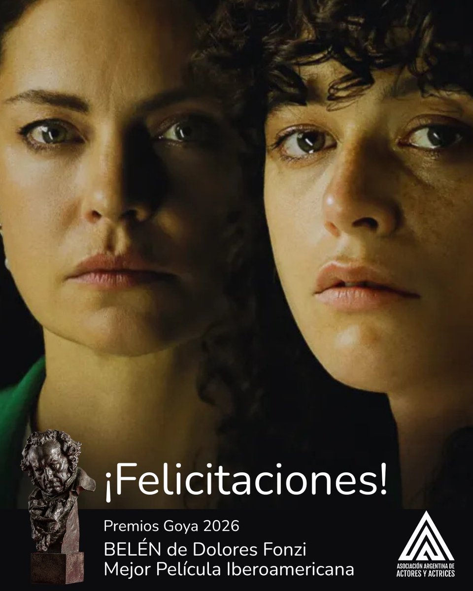Felicitamos con enorme alegría al equipo de Belén, de Dolores Fonzi, por el Premio Goya 2026 a Mejor Película Iberoamericana. En un contexto adverso para la producción nacional, con niveles históricamente bajos de actividad este logro adquiere un significado profundo.