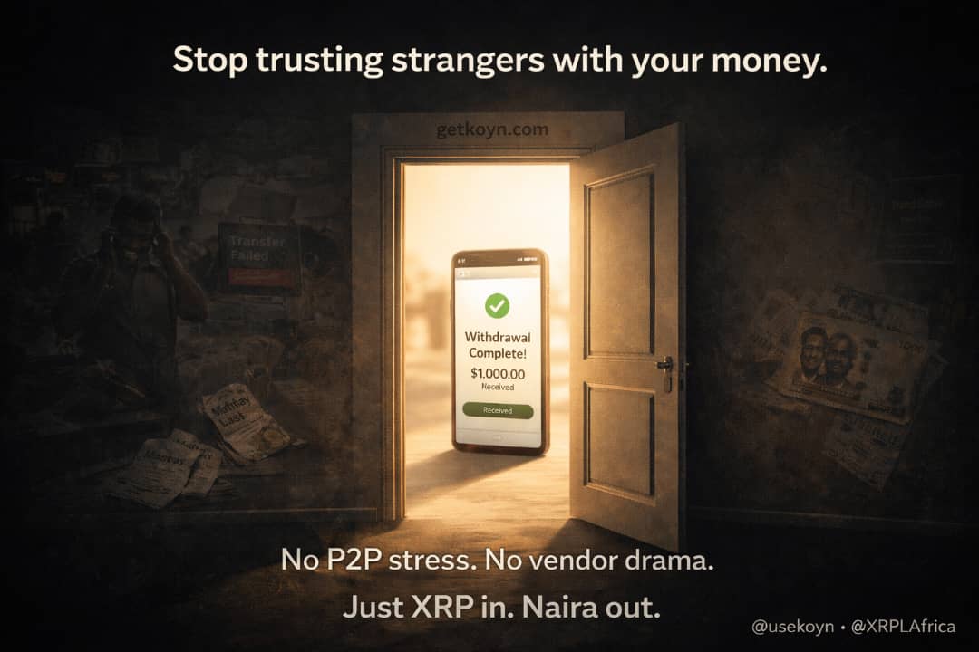 Web3_cutie's tweet photo. Stop trusting strangers with your money. 

@usekoyn is your go to.

No P2P stress.
No vendor drama.

Just XRP out, naira in.

Try it now at https://t.co/xTgbrYuTne.

@XRPLAfrica is building the future
of XRP in Africa.

#XRP #XRPL #Web3Africa #Koyn #XRPLAfrica https://t.co/gZGBvs65XW