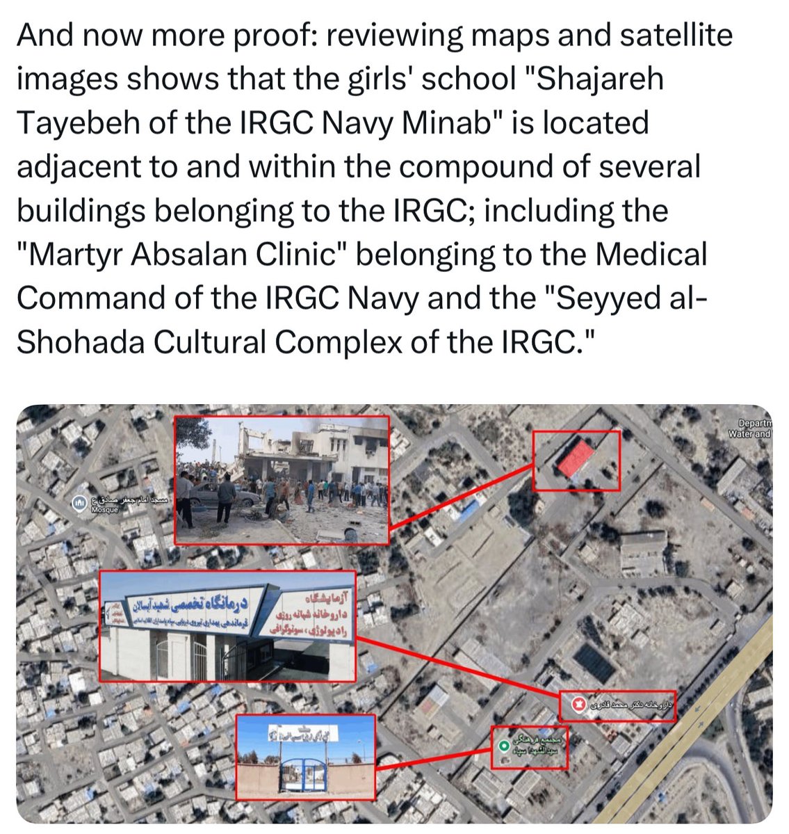Skkss33's tweet image. Stop Propaganda! 

The school in Minab city was hit by Iran (IRGC) not US or Israel. The missiles were made by the IRGC, and this has been confirmed. 

They intended to target Dubai but instead struck Minab city in Iran, across from Dubai on the Persian Gulf, and even if it was
