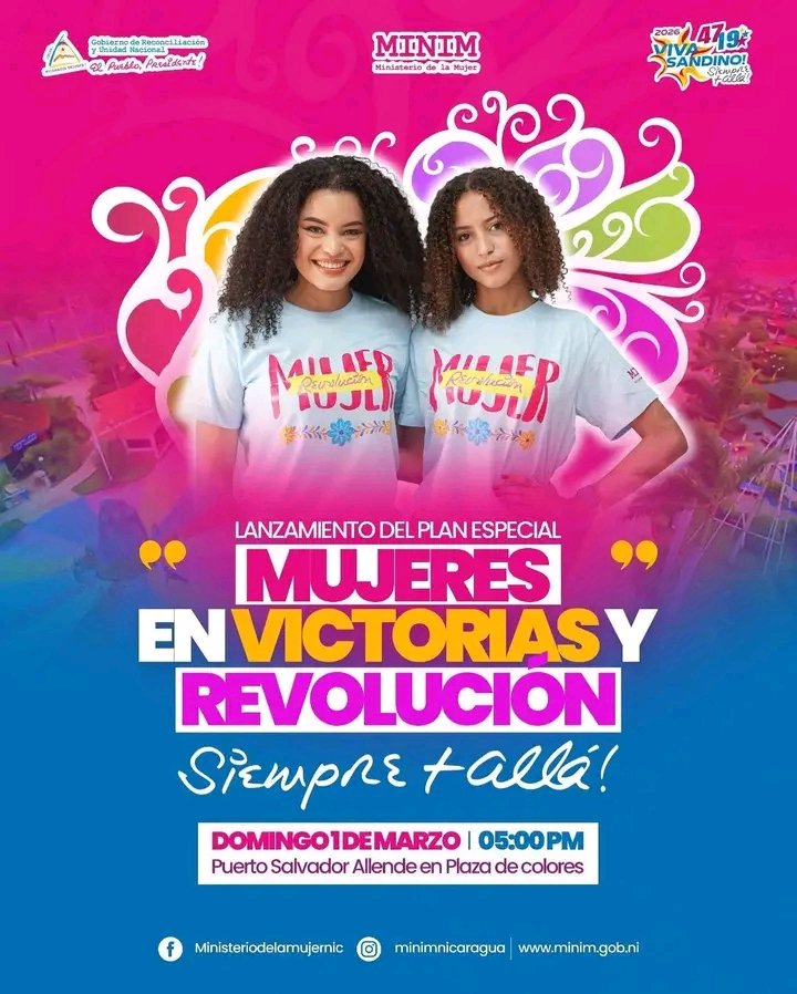 RDcomunicadores's tweet photo. ✨💜 ¡FALTA 1 DÍA! 💜
Lanzamiento del Plan “Mujeres en Victorias y Revolución” 🌸✊
📅 1 de marzo, ⏰ 5 PM
📍 Puerto Salvador Allende
¡Celebremos las victorias de las mujeres nicaragüenses! 💪🌺
💗 #MujeresEnVictoriasYRevolución #MINIM #Nicaragua https://t.co/z8J8W27OOu