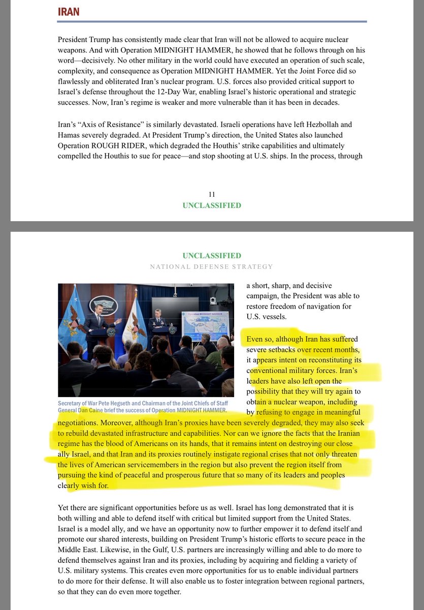 MDPedersen_FL19's tweet photo. Operation Epic Fury reflects a shift in how America protects its interests, and anyone who has reviewed the latest National Defense Strategy should not be surprised.

The strategy is clear: restore deterrence, act early, work with capable partners, and prevent growing threats from becoming major wars that would demand far greater American sacrifice.

That is exactly what this approach does.

For years, Iran’s leadership has relied on proxy forces to target Americans, threaten our partners, disrupt global shipping, and advance dangerous military capabilities — including programs that could alter the regional balance of power. These networks have attacked U.S. personnel and bases, targeted international shipping lanes that carry energy and goods critical to the global economy, and worked to destabilize a region where disruption directly affects fuel prices, supply chains, and economic stability here at home.

Too often, these actions were taken under the assumption that those directing them would remain insulated from direct consequences.

That assumption is changing.

From Midnight Hammer to Epic Fury, the United States — working alongside Israel and supported by regional partners — is applying limited, targeted pressure against the leadership, command networks, and operational capabilities that enable this behavior.

The successful elimination of Iranian operational leaders is significant validation of this approach. Removing the individuals responsible for directing violence disrupts the networks that threaten American forces and regional stability. It also sends a clear signal: those who plan and enable aggression will face direct consequences.

This is not occupation.
This is not nation-building.
This is not another open-ended war.

This is DETERRENCE. Applied EARLY and DELIBERATELY.

The National Defense Strategy calls for managing risk before crises escalate, strengthening burden-sharing with allies, and using focused military power to preserve stability and the balance of power. The objective is to prevent small conflicts from becoming larger wars that would cost far more in American lives and resources.

The stakes are real. Iran’s proxy networks, regional coercion, and pursuit of advanced strategic capabilities — including nuclear potential — pose risks that the United States and our allies cannot afford to ignore or allow to mature.

As a Desert Storm veteran, I’ve seen how these decisions play out in real time. Flying combat missions and working as a forward air controller, I learned the importance of identifying threats early, acting with precision, and bringing decisive force to bear before small dangers turn into much larger fights. The responsibility to act when American lives are at risk is never theoretical — and waiting only makes the cost higher.

This is what peace through strength looks like under today’s strategy: disciplined power, strong partners carrying real burden, and decisive action to disrupt threats before they grow.

The message is consistent: the United States does not seek conflict. But we will not allow growing threats to our people, our interests, or regional stability to go unanswered.

America prefers peace. But our adversaries should NEVER doubt that when DETERRENCE is tested, we have both the will and the capability to act.
