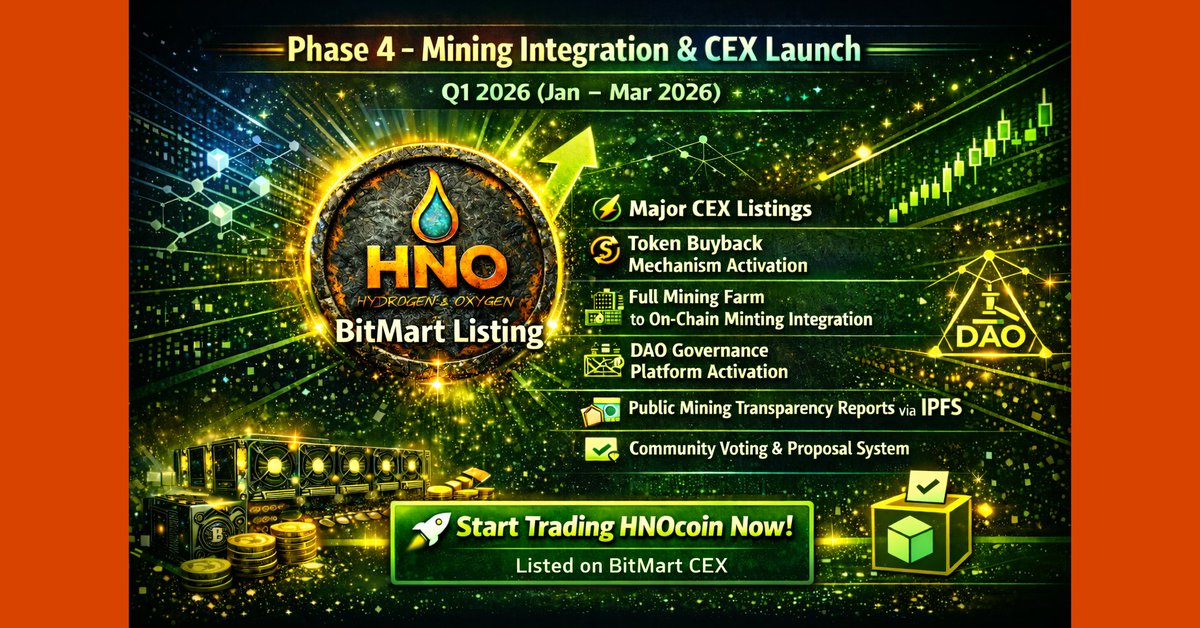 Are you ready? HNOcoin starts trading on @bitmart_exchange starting Monday March 2, 2026.

Bringing rewards, staking, buybacks and transparency to Bitcoin mining.

Join us and earn!

Dexscreener dexscreener.com/base/0xc9a4e11…

BitMart bitmart.us/register?refer…