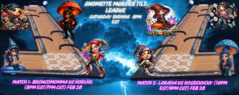 Malaga_gk74's tweet photo. Gnomette Murder Tilt leauge!
Ready for tonight? I am! 
Starting 8PM EST, look forward to see you all there!
#marblesonstream #twitchevents #twitchstreamer https://t.co/3jooZ6zLC0