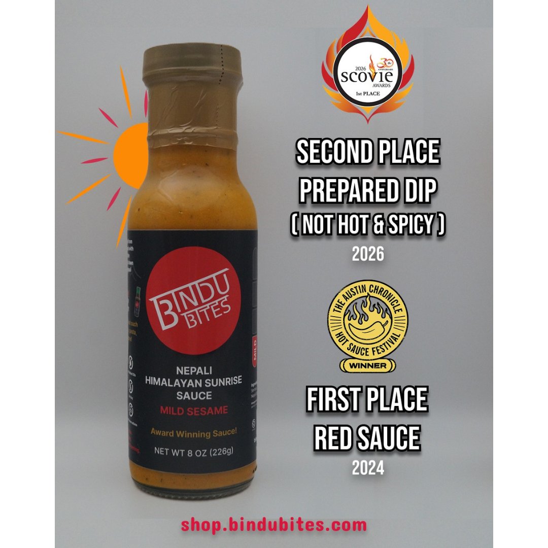 FieryFoodsShow's tweet photo. Bindu Bites Award-Winning Sauces bring you A Taste of the Himalayas, powered by home grown Nepali peppers and a delicious house-made spice blend. 

Visit them at Booth #127
 Follow on Instagram: @bindubites

#bindubites #2026fieryfoodsshow #spicy #hotsauce https://t.co/3WHLkED6gL