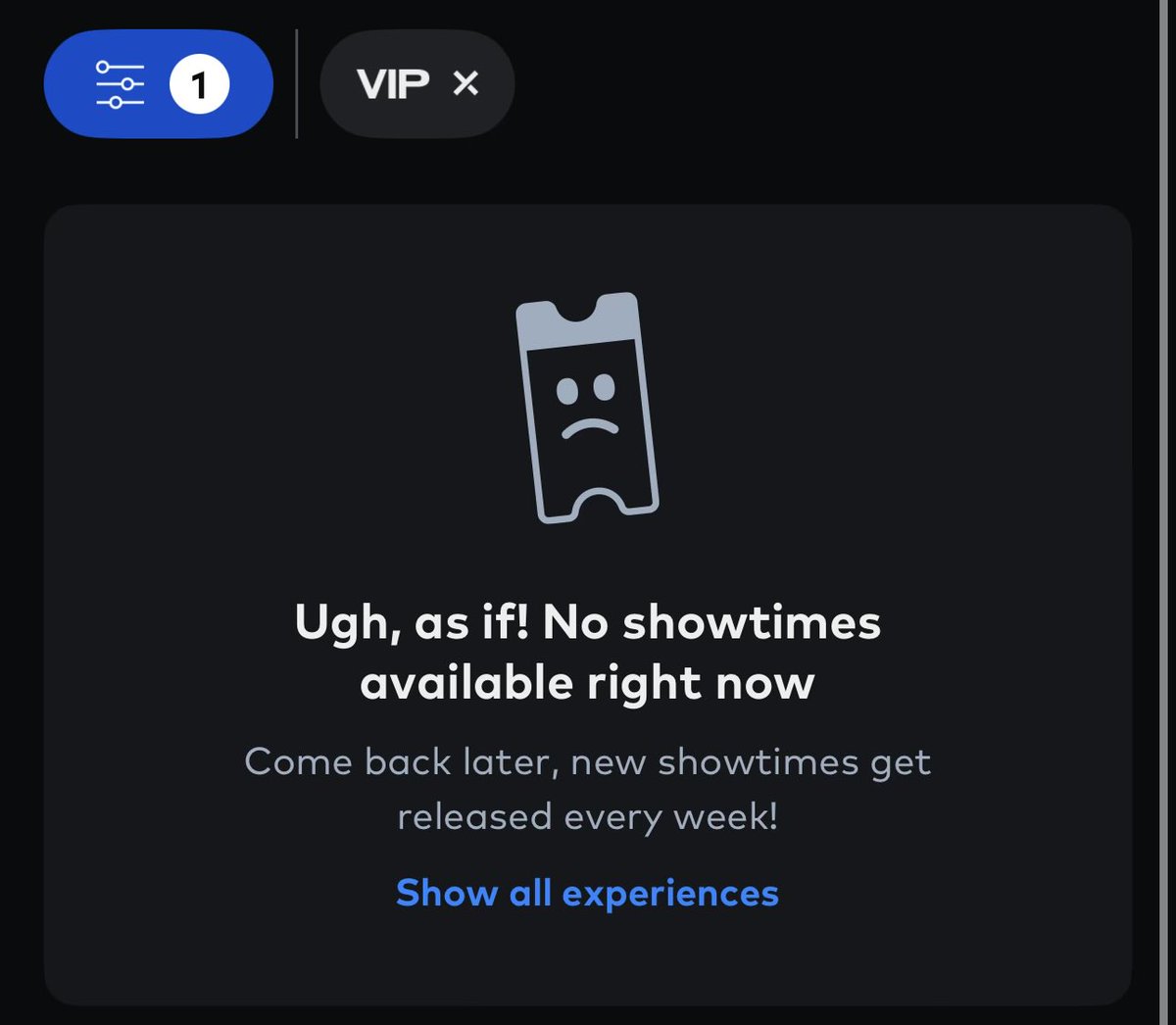 For some reason there are zero Cineplex VIP showings of Scream 7. I’m not trying to watch the movie with the little people yo!