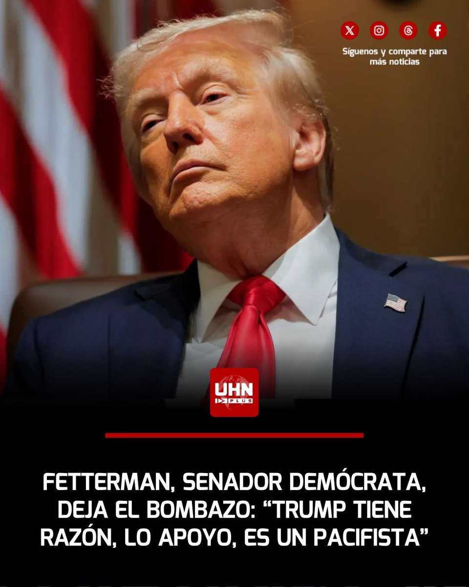 🇮🇷🇺🇸‼️ | El senador demócrata, John Fetterman soltó un bombazo político en Estados Unidos al celebrar el ataque de Donald Trump a Irán. En una entrevista con FOX News, Fetterman señaló: "Soy demócrata, pero Trump tiene razón, lo apoyo al 100 por ciento y estoy orgulloso de lo que