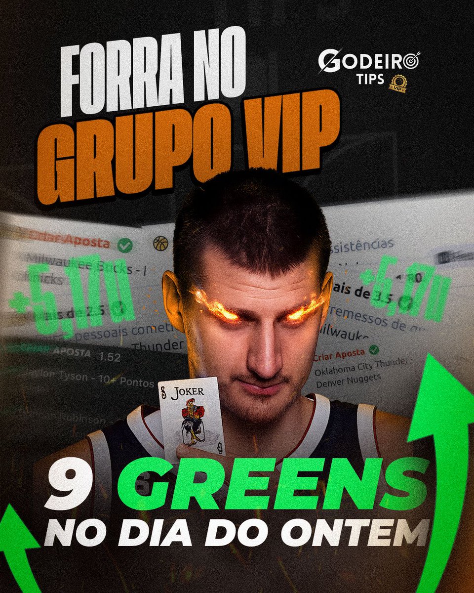 🚨 QUE AULA NO VIP! 🚨

Ontem foi simplesmente coisa de grupo forte: 9 GREENS e uma forra linda de +5.17u em um único dia. 📈🔥

Gestão aplicada, leitura bem feita e execução no detalhe. Resultado? Dia positivo pra quem confia no processo.

ASSINE AGORA: Godeirotips.com.br