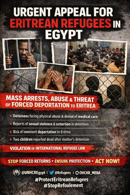 Children should not grow up watching their parents disappear into detention. Families should not live in constant fear of forced return. Refugee protection must mean stability, safety, and dignity.
#HumanRights #RefugeeRights #ProtectEritreanRefugees #StopRefoulement