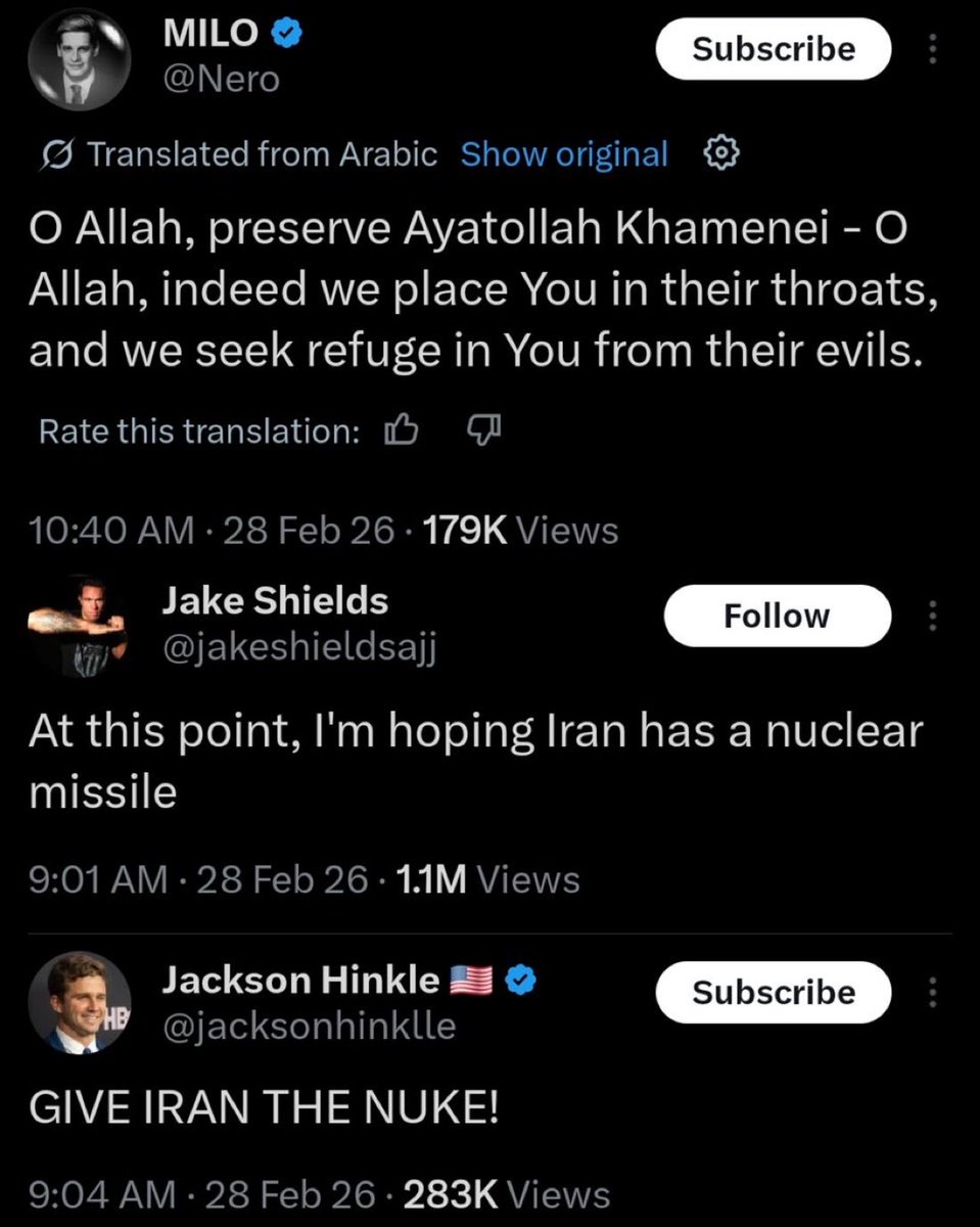 Last week, Jake Shields posted an AI video of thousands of people surrounding the White House with guns trying to break in to murder President Trump, <a href="/elonmusk/">Elon Musk</a> and <a href="/netanyahu/">Benjamin Netanyahu - בנימין נתניהו</a>.

Today, he says he wishes Iran has a nuke to use against the US and Israel. 

He should be investigated.