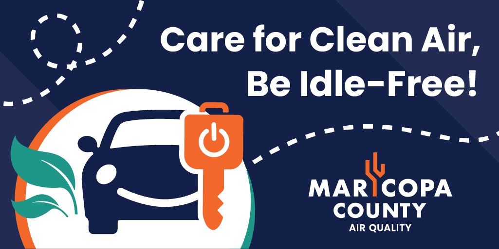 El dejar el motor encendido mientras espera en largas filas aumenta la contaminación del aire. Ayúdenos a respirar mejor y apague su motor mientras espera en líneas de autoservicio o horas de entrega y recojo escolares. Para más información, visite Maricopa.gov/AQ