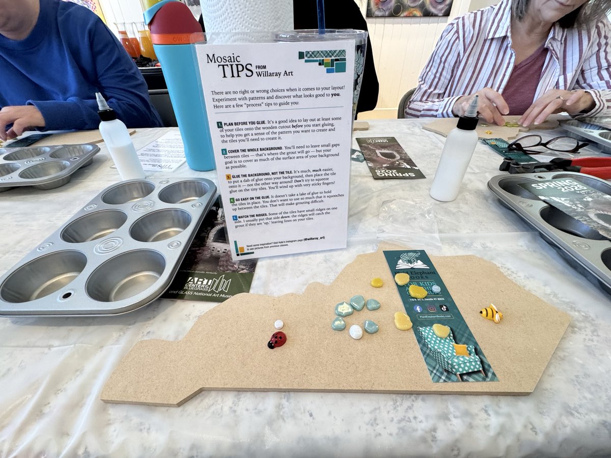 JMusic25736's tweet photo. After this morning’s Kentucky Florals Mosaic workshop in Danville, I have a whole new appreciation for mosaic tiles, creation, &amp; design!  So very thankful to have had this amazing opportunity!  🧩🧱🏗️🖼️
@KEDCGrants @KedcARTS @KingWendy_m @DrJWEvansJr #Arts2kyed #listentoyourart https://t.co/jXtYsowOTP