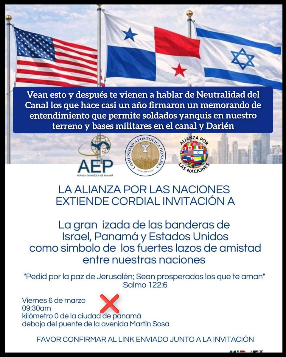 Preste atención.
Quieren envolver a Panamá en la escalada bélica.
Vean esto y después te vienen a hablar de Neutralidad del Canal los que hace casi un año firmaron un memorando de entendimiento que permite soldados yanquis en nuestro terreno y bases militares en el canal y Darién
