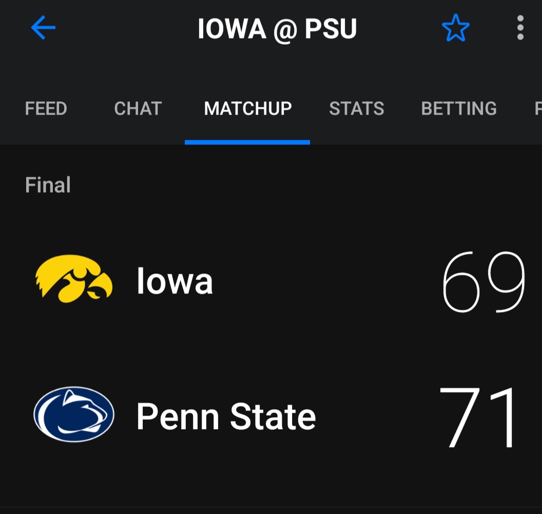 Iowa...smh. 

Selection Sunday will be interesting if they can't pick up a win over Michigan or us in final two regular season games and go 1 and done in B1G tourney.