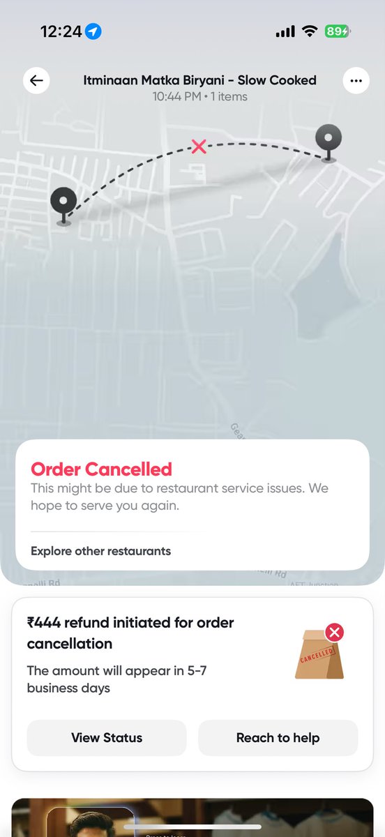 What a pathetic service from <a href="/Swiggy/">Swiggy</a> . I ordered a 1KG matka Biriyani from itminaan matka biriyani and after waiting for an hour and half, the restaurant cancelled the order saying they don’t have any delivery executives available.