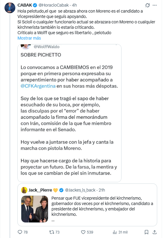 Dariodeloscobos's tweet photo. Horacio borró el tuit, asique te dejo captura de lo que escribió. Abrazo @WolffWaldo https://t.co/dB4hXknZ9G
