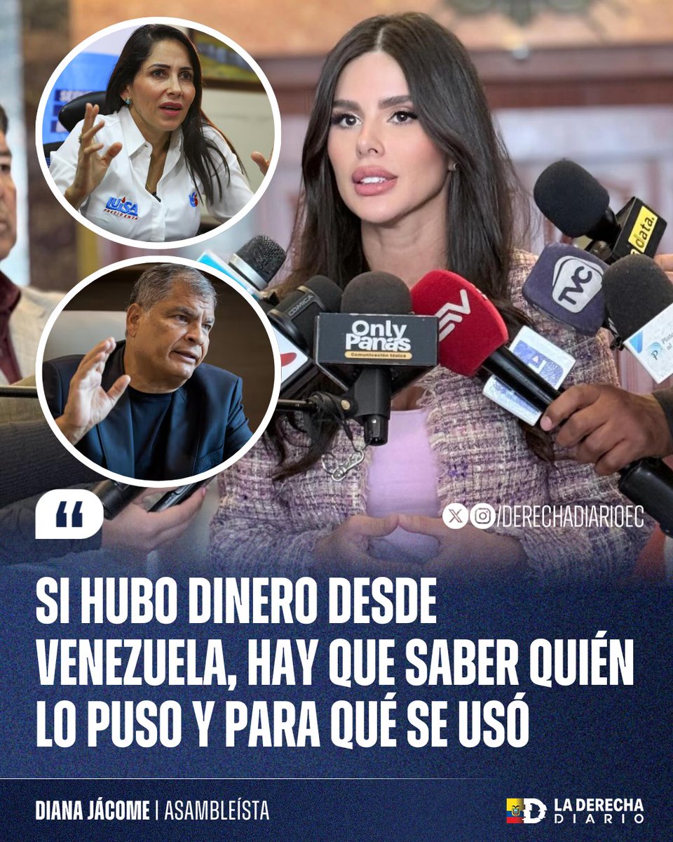 🚨🇪🇨🇻🇪 | La asambleísta Diana Jácome (ADN) exigió transparencia en el caso Caja Chica contra la Revolución Ciudadana y sostuvo que “si hubo dinero desde Venezuela, hay que saber quién lo puso y para qué se usó”. 

En alusión a los casi USD 500.000 no justificados detectados por