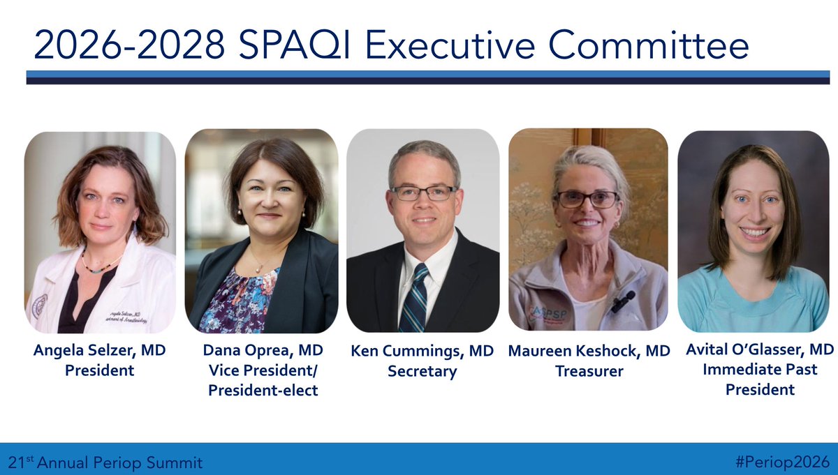SPAQIedu's tweet photo. With the close of the 21st Perioperative Medicine Summit, the 2024-2026 Executive Committee concludes their teams and the 2026-2028 enters leadership of our Society! Congrats to all and thank you for helping us serve our members and the patients they care for! https://t.co/NDmK1qa9jt