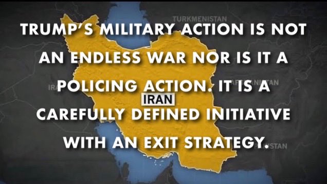 Does Trump’s Iran Intervention Pass the Conservative Test?

Is the enemy a real threat to national security? YES!
Is the objective clearly defined? YES!
Is the cost of life and treasure limited? YES!
Is the definition of victory clear? YES!
Is the exit strategy in place? YES!