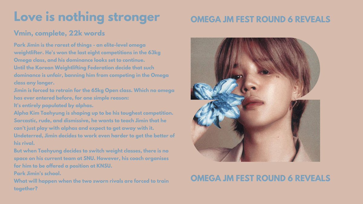 love is nothing stronger [Vmin]

Tags: Omega Jm, Alpha Th, Weightlifter Vmin, Rivals to Lovers, Fluff and Smut, Happy Ending
🔗 archiveofourown.org/works/80104676