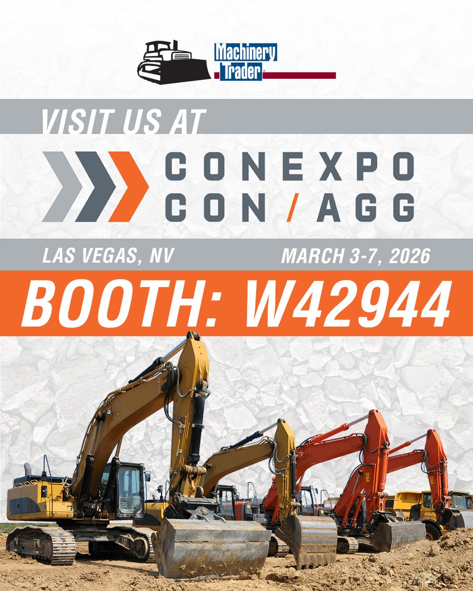 machinerytrader's tweet image. 👷‍♂️ Headed to #CONEXPO?
⚙️Stop by #MachineryTrader — Booth W42944

📍 Las Vegas | 🗓️ March 3–7, 2026

Learn more ➡️ conexpoconagg.com

#CONEXPO2026 #Construction #EquipmentDealers #Machinery #HeavyEquipment