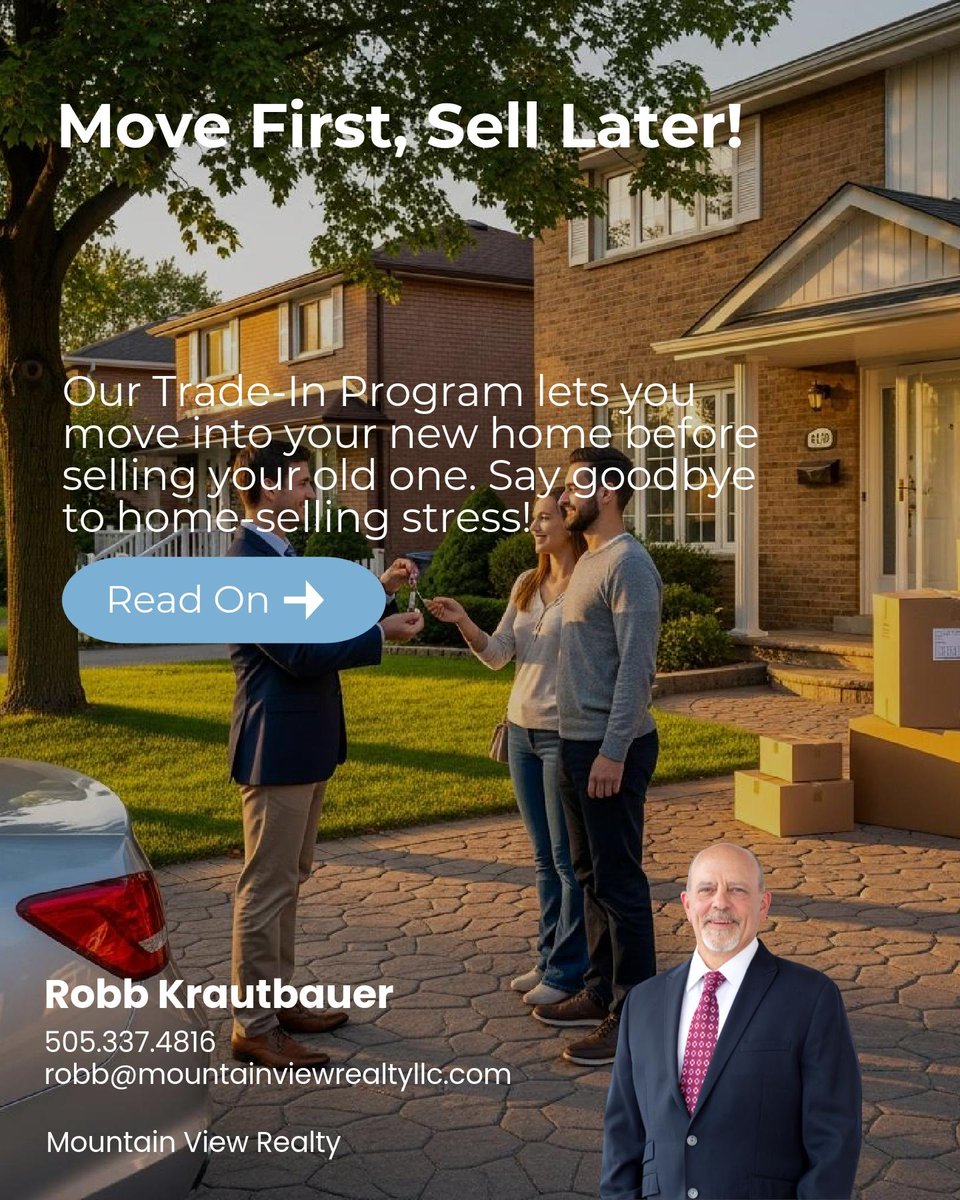 RobbKrautbauer's tweet image. Feeling trapped between selling and moving? 🏡 Our Trade-In Program lets you move first, sell later! Get your cash upfront, skip contingencies, and transition stress-free. Say goodbye to home-selling headaches! Would you try this hassle-free option? #RealEstateMadeEasy