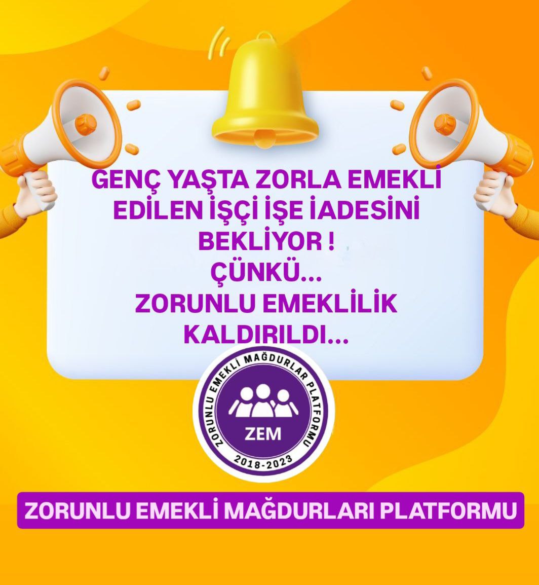696 sayılı KHK'nın geçici 23. Maddesi gereğince, kendi isteği dışında Genç yaşta Zorunlu Emekli edilen Kamu işçisi YASAL Düzenleme ile İŞE İADE bekliyor <a href="/RTErdogan/">Recep Tayyip Erdoğan</a> <a href="/isikhanvedat/">Prof. Dr. Vedat Işıkhan</a> <a href="/eczozgurozel/">Özgür Özel</a> <a href="/dbdevletbahceli/">Devlet Bahçeli</a> <a href="/erbakanfatih/">Dr. Fatih Erbakan</a> <a href="/MDervisogluTR/">Müsavat Dervişoğlu</a> #ZorunluEmekliyeİşeİadeHakkı