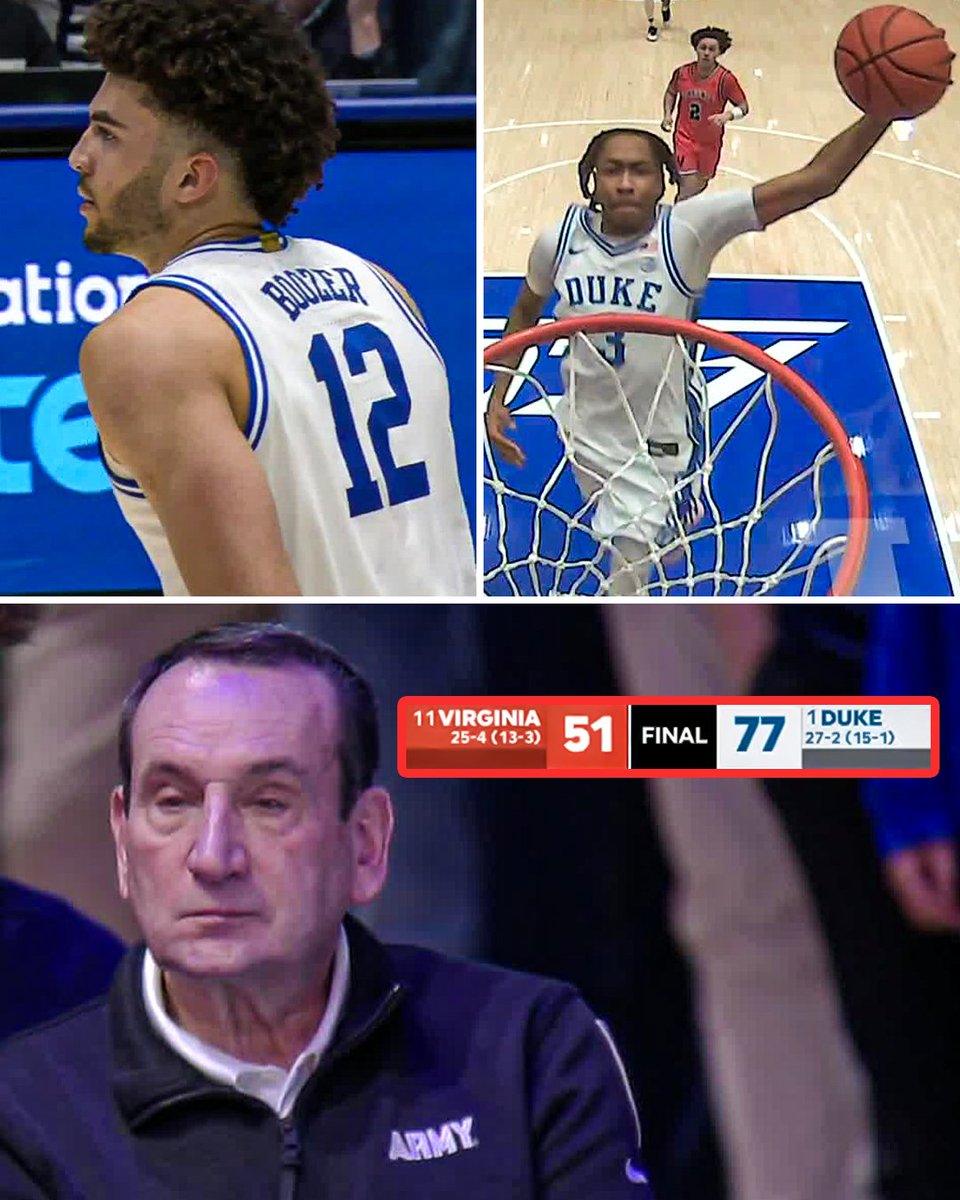 DUKE DOMINATES NO. 11 VIRGINIA WITH COACH K WATCHING 🔥 

The No. 1 Blue Devils clinch their share of the ACC regular season title 👀 <a href="/DukeMBB/">Duke Men’s Basketball</a>