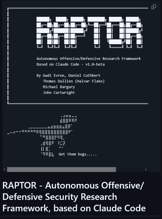 0x0SojalSec's tweet image. Autonomous general-purpose AI Offensive/Defensive Security Research Framework, based on Claude Code✨

The agent for adversarial thinking, and performs research or attack/defense operations.

- github.com/gadievron/rapt…

#infosec #cybersec #bugbountytips