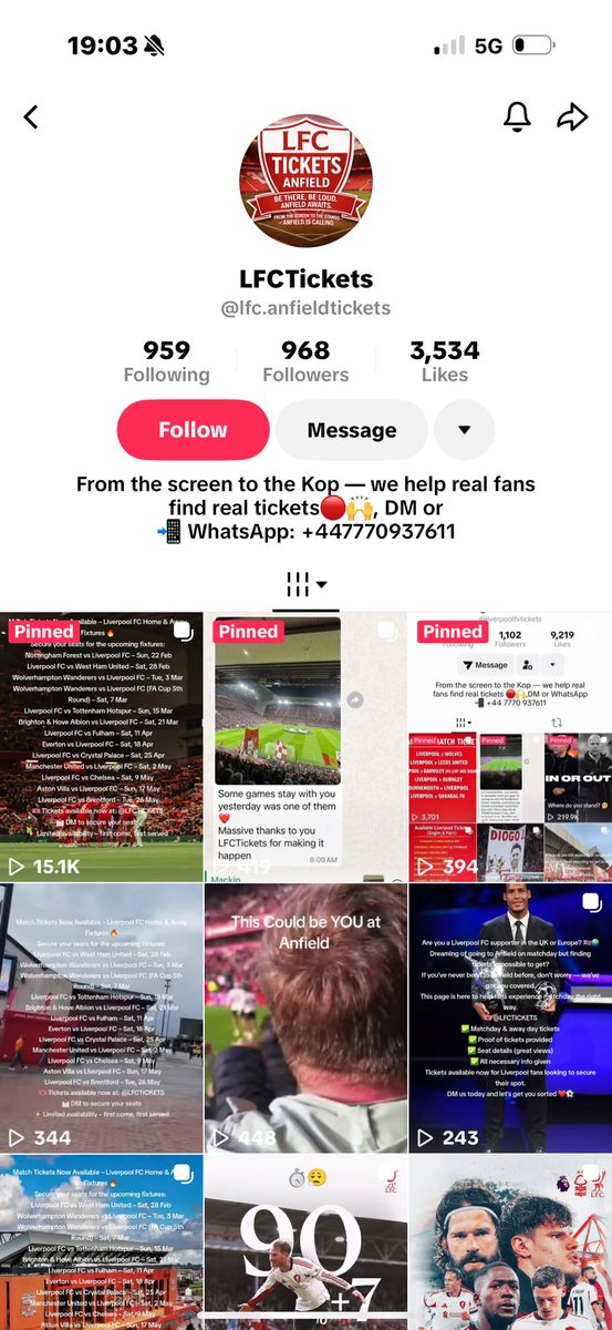 PatrickIvess's tweet photo. @FVAllRedTickets everyone be careful of this account on TikTok scamming people ! Sent me a message saying they sell arsenal tickets accidentally deleted asap and resent saying Liverpool and I called him out he then immediately blocked my other TikTok and WhatsApp account https://t.co/umnlriOhix