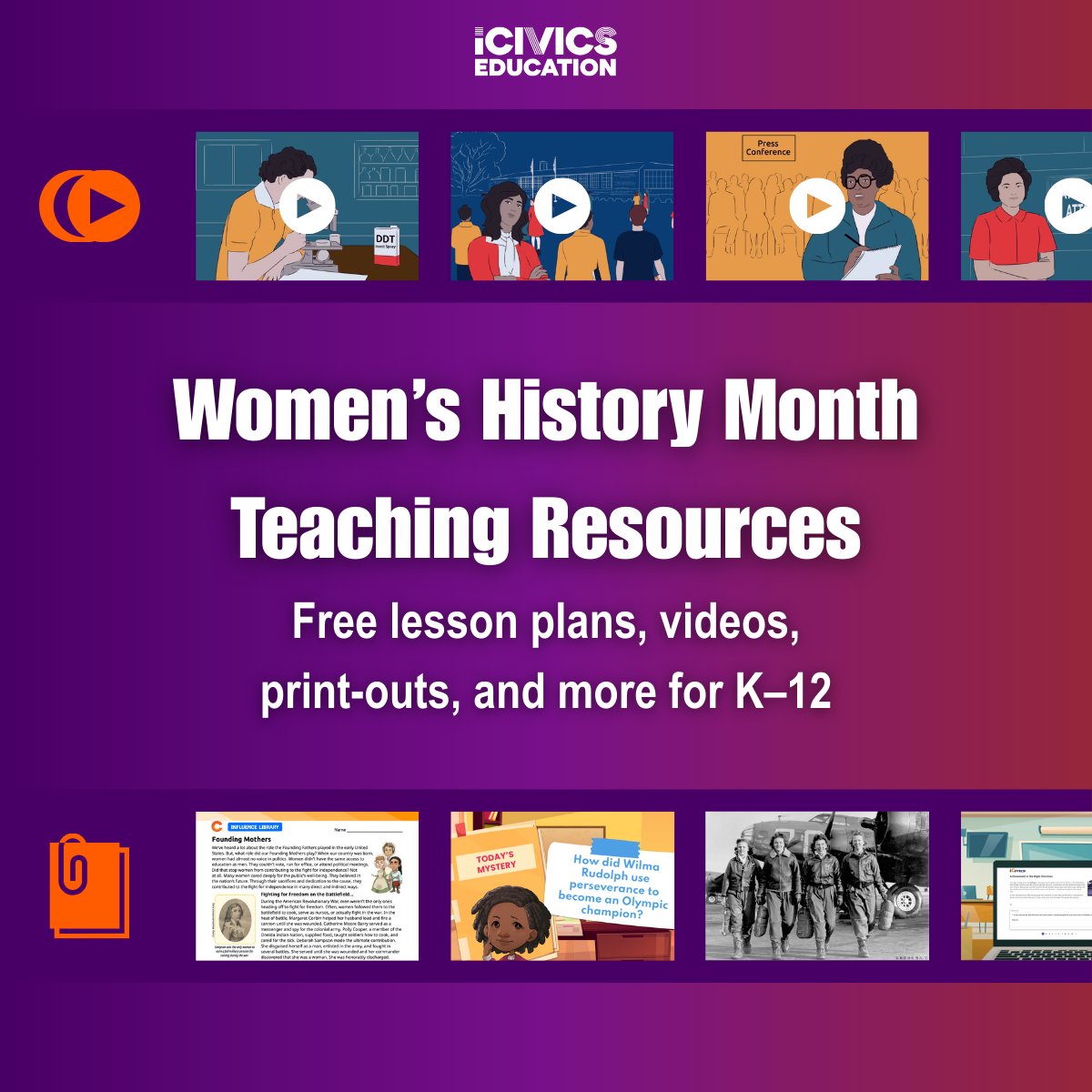 icivics's tweet photo. Tomorrow is the first day of Women's History Month! Explore our curated collection of engaging, ready-to-use resources. 🤩 https://t.co/FgzE204rX1 https://t.co/jCzjWm3YLz