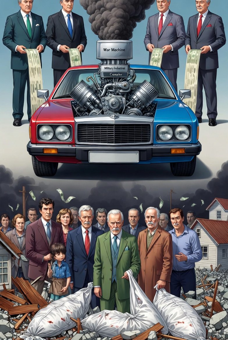 In America, we’re just choosing the color of the car. 

The engine never changes. 

WAR is the engine. 

Under the hood, beneath all the pageantry of culture-war, it’s war that drives the machine.

Profits for bankers and elites, while the middle class and poor get wrecked and
