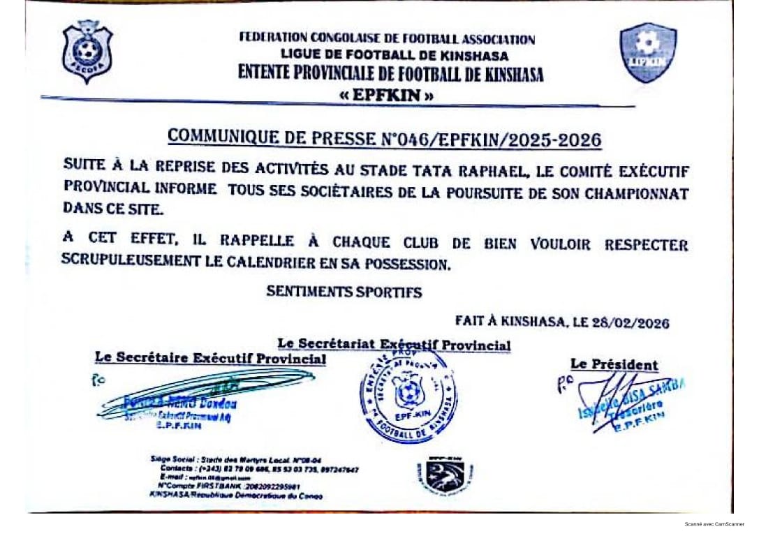 COMMUNIQUÉ

Reprise de nos matchs au Stade Tata Raphaël.