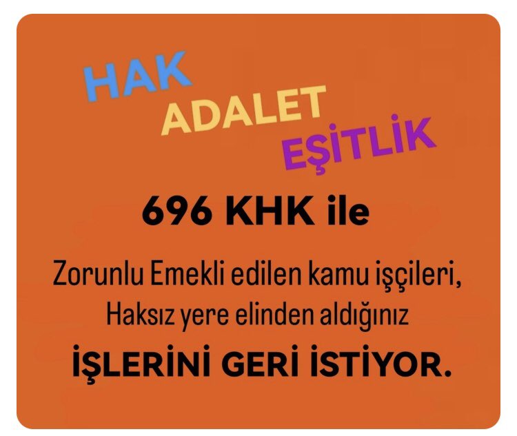 696 sayılı KHK'nın geçici 23. Maddesi gereğince, kendi isteği dışında Genç yaşta Zorunlu Emekli edilen Kamu işçisi YASAL Düzenleme ile İŞE İADE bekliyor <a href="/RTErdogan/">Recep Tayyip Erdoğan</a> <a href="/isikhanvedat/">Prof. Dr. Vedat Işıkhan</a> <a href="/eczozgurozel/">Özgür Özel</a> <a href="/dbdevletbahceli/">Devlet Bahçeli</a> <a href="/erbakanfatih/">Dr. Fatih Erbakan</a> <a href="/MDervisogluTR/">Müsavat Dervişoğlu</a> #ZorunluEmekliyeİşeİadeHakkı