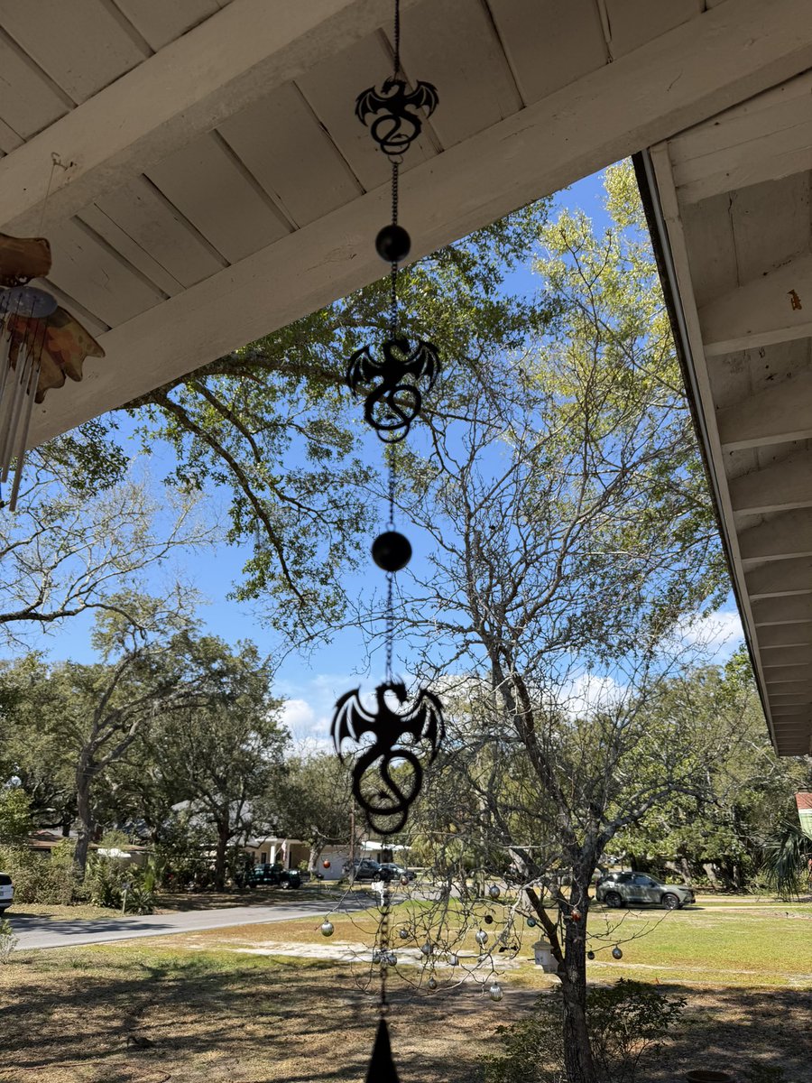 My new wind chimes, all the way from the Old Sod. So far I’m not hearing “Game of Thrones.”