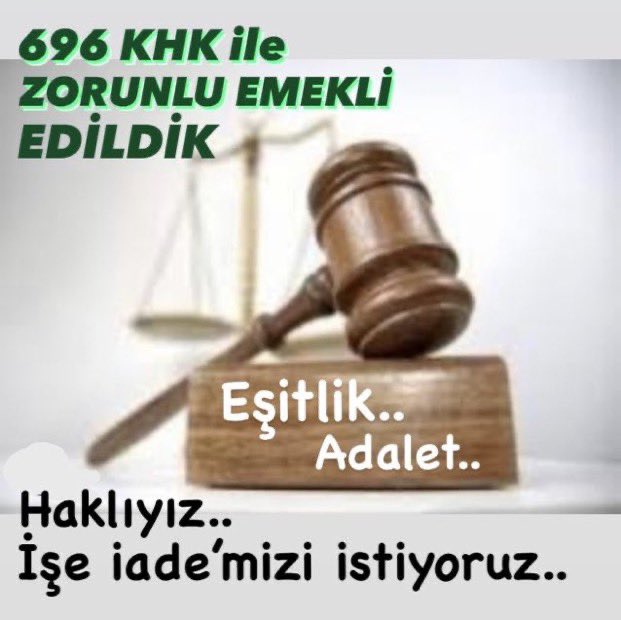 696 sayılı KHK'nın geçici 23. Maddesi gereğince, kendi isteği dışında Genç yaşta Zorunlu Emekli edilen Kamu işçisi YASAL Düzenleme ile İŞE İADE bekliyor <a href="/RTErdogan/">Recep Tayyip Erdoğan</a> <a href="/isikhanvedat/">Prof. Dr. Vedat Işıkhan</a> <a href="/eczozgurozel/">Özgür Özel</a> <a href="/dbdevletbahceli/">Devlet Bahçeli</a> <a href="/erbakanfatih/">Dr. Fatih Erbakan</a> <a href="/MDervisogluTR/">Müsavat Dervişoğlu</a> #ZorunluEmekliyeİşeİadeHakkı