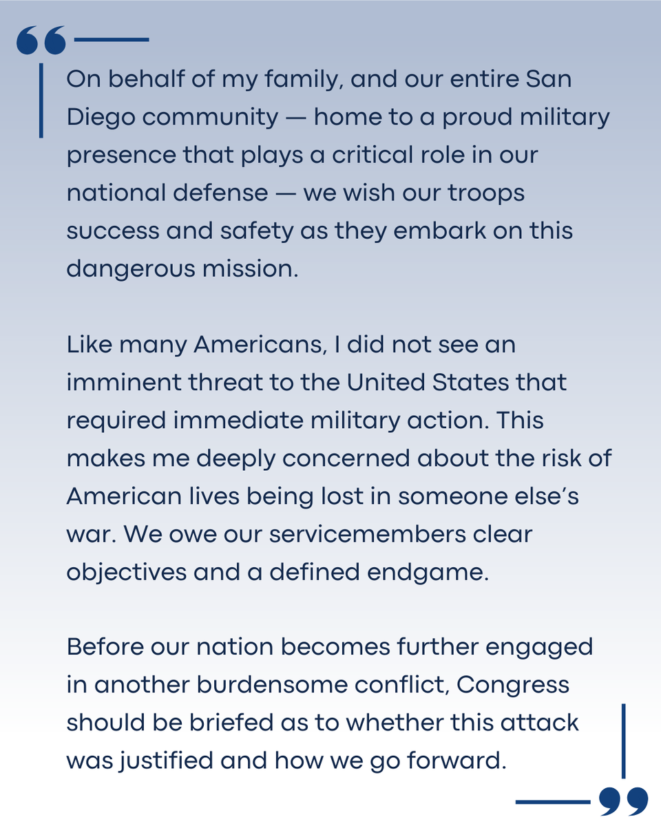 RepScottPeters's tweet photo. My statement on the U.S. military operation in Iran https://t.co/v100exRXuk