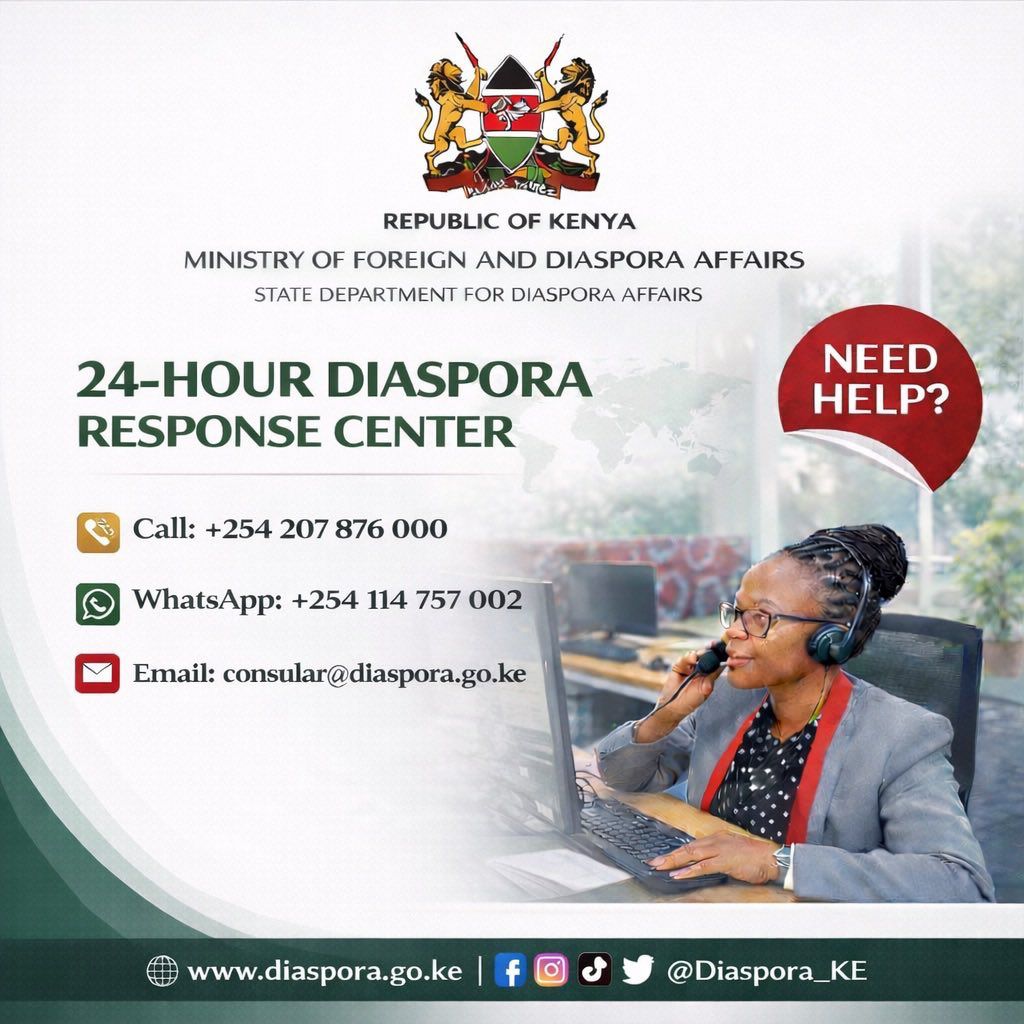 🚨 Following the evolving security situation in a number of countries in the Middle East, Kenyans in Iran, Israel, Kuwait, Bahrain, Qatar, the UAE and Saudi Arabia, kindly:
1. Immediately register with GoK platform.diaspora.go.ke/api/users/regi… 
2. Shelter in place (minimize movement)
3. Follow