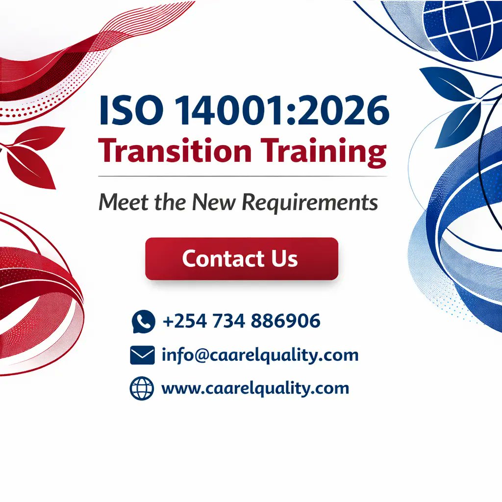 caarelquality's tweet photo. ISO 14001:2026 is coming. Are you ready?

Our ISO 14001:2026 Transition Training empowers you to confidently understand the new requirements and apply them effectively in practice.

Contact us today!
#ISO140012026 
#EnvironmentalManagement 
#ComplianceTraining #caarelquality https://t.co/V7LcRJUGBr