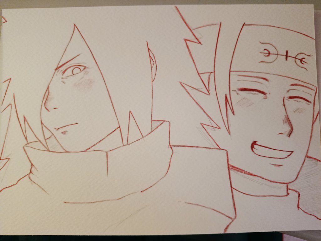 Luego lo subiré cuando lo termine de pintar con acuarelas 
#hashirama #madara #art