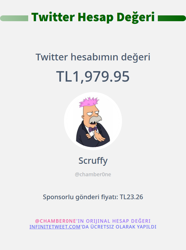 Twitter değerim: TL1,979.95

➡️ infinitetweet.me/account-worth?…