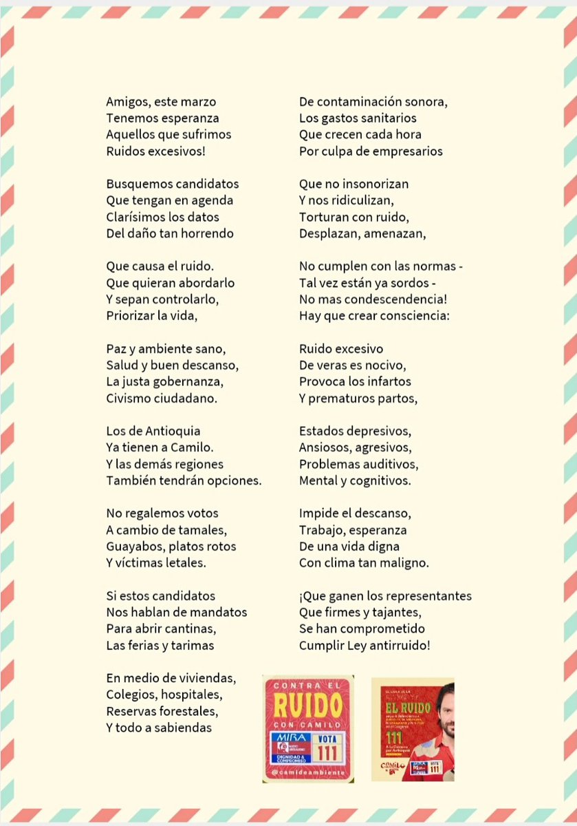 ColombiavsRuido's tweet photo. A votar con la razón y el corazón ✅️#ruido #Salud #ruidoesviolencia #bajalealvolumen #nomasruido #leycontraelruido #tranquilidadenriesgo #ruidoexcesivo #vida #Paz #ambiente #sostenibilidad #elruidomata #convivencia #colombia #tranquilidad #contaminacion #educacion #Cultura https://t.co/BBkyO5jXNx